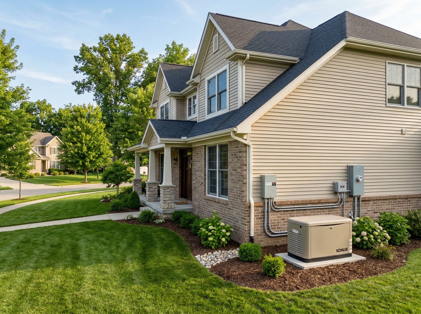 Kohler residential standby generator installed beside a Central Ohio home