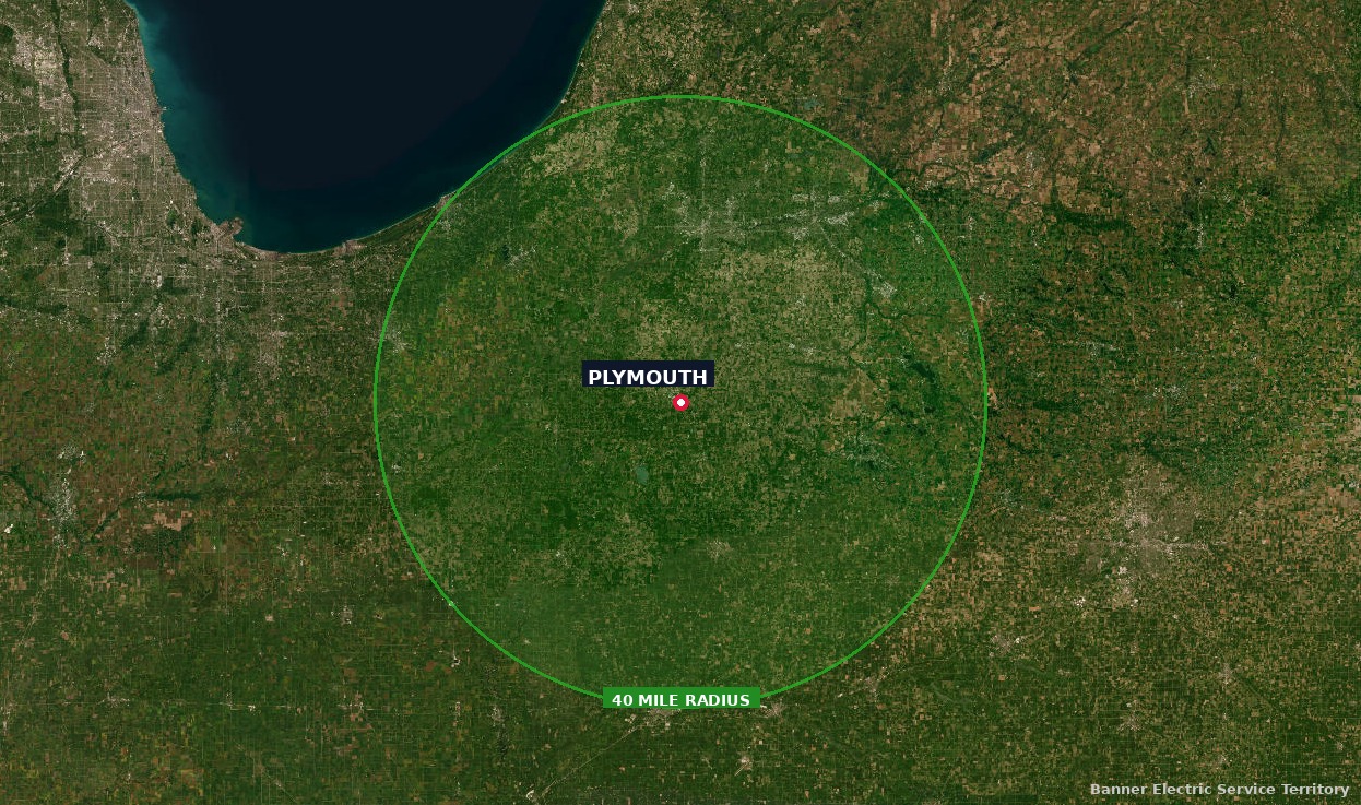 Satellite view of the Central Ohio service area around Licking County